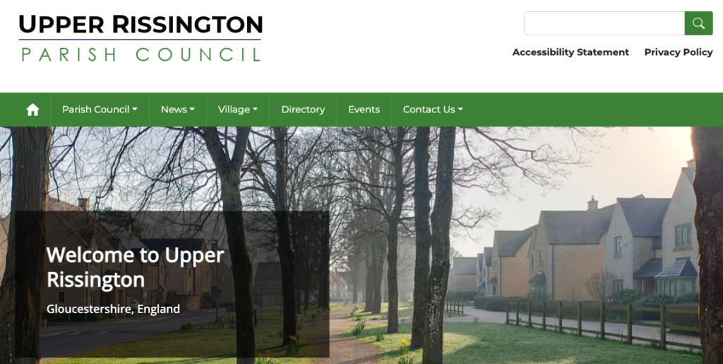 Screenshot of the homepage of the Upper Rissington Parish Council website