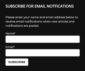 Screenshot of email sign-up form, asking for name and email address.