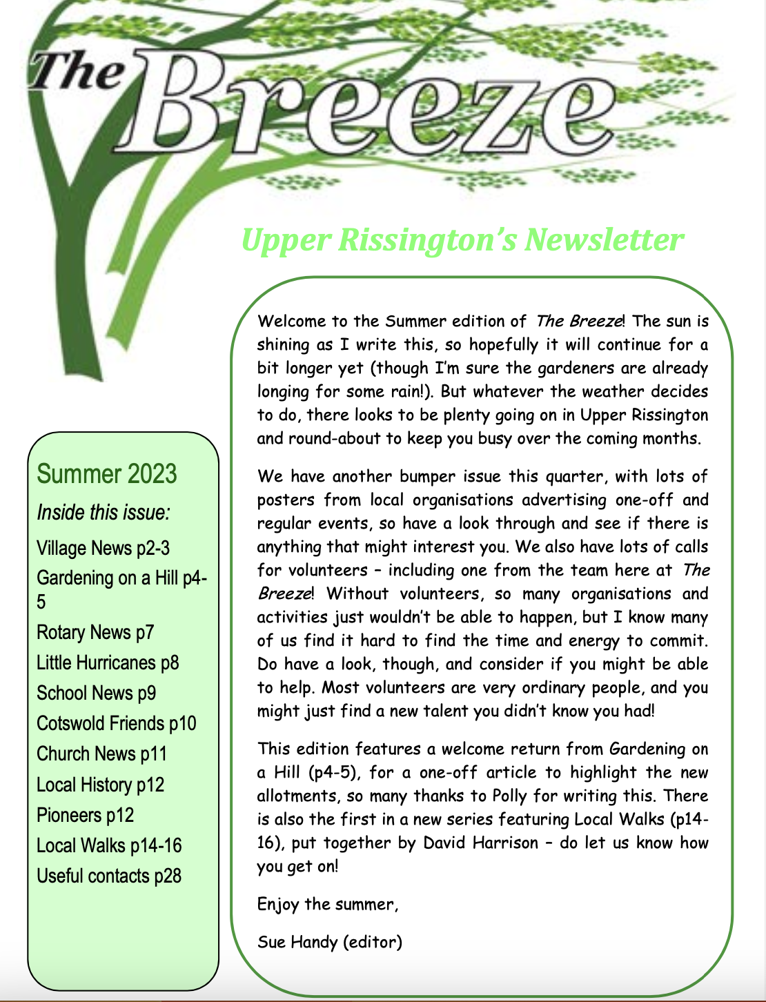 Cover page of the Summer 2023 edition of The Breeze newsletter